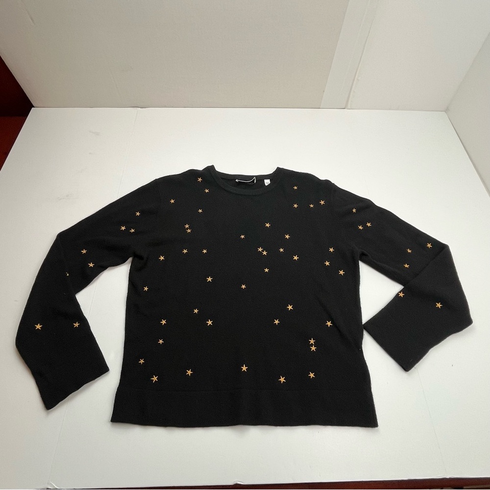 Equipment Nartelle Star Sweater Black Gold Star Pattern Embroidered Medium *FLAW